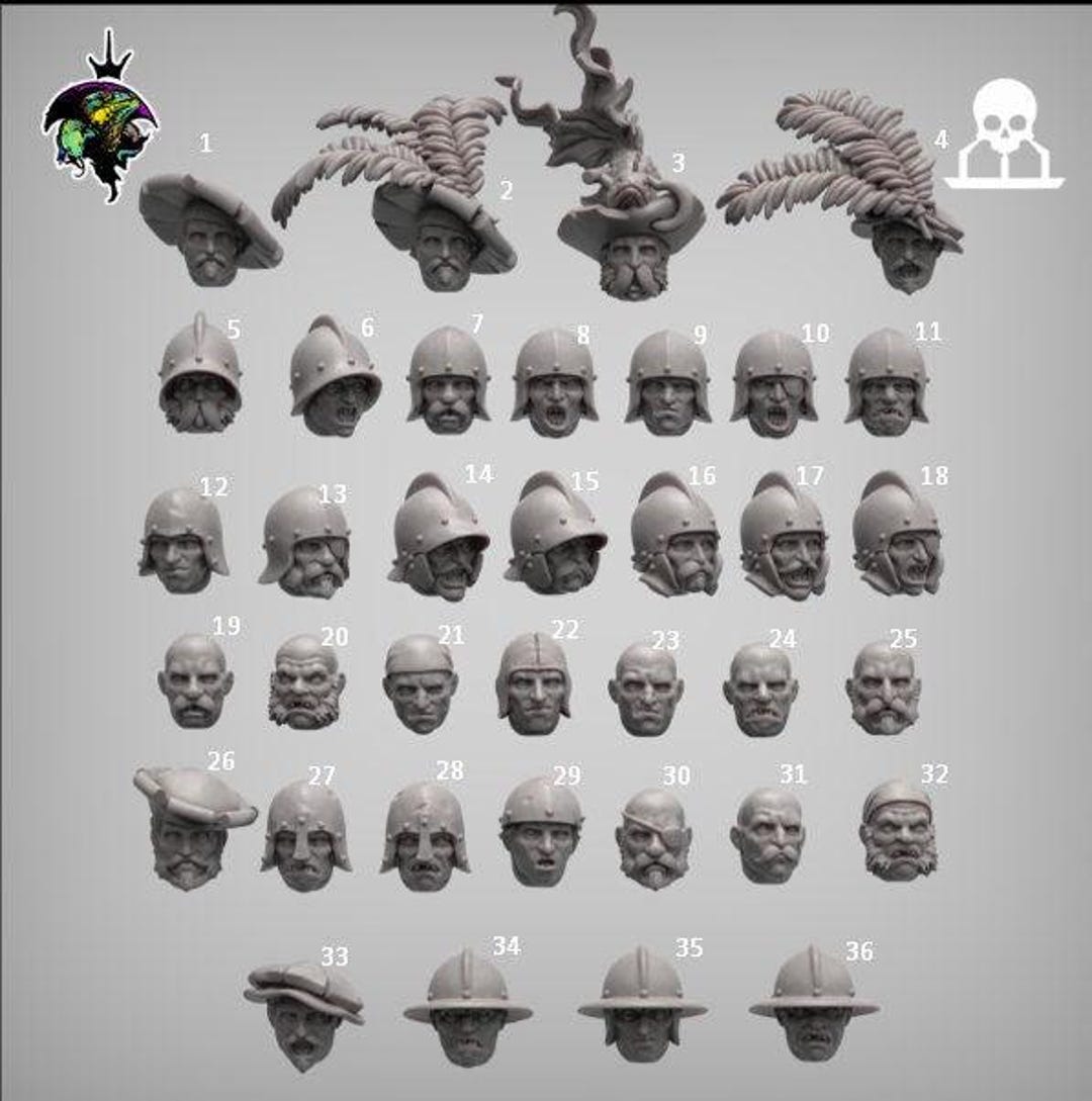 Modular Mercenary Bits, Individual Heads. Fantasy Miniatures by ...