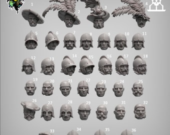 Modular Mercenary Bits, individual Heads. Fantasy Miniatures by Reptilian Overlords, perfect for Fantasy Wargames and Tabletop RPGs