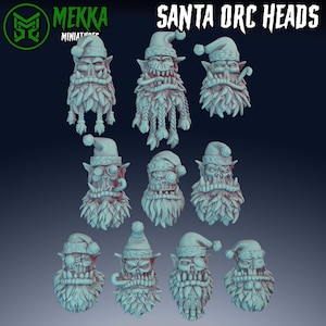 Santa Orc Heads! Space-Faring Orkish Menace Sculpted by Mekka Miniatures, Grimdark Compatible, Scaled for Sci-Fi Miniature Wargames