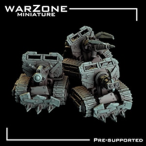 Vehículo Orkaz / Cañón Gitz, amenaza orca sombría y oscura. Esculpido por WarZone Miniature y escalado para juegos de guerra de miniaturas de ciencia ficción.