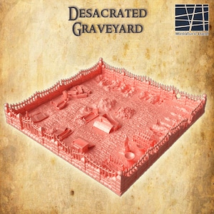 Desecrated Graveyard - Tabletop Terrain - 28 MM, Tabletop 3D Printed Terrain by MiniatureLand, Perfect for Wargaming and RPGs