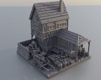 Hartolia miniatures | Maison médiévale avec escalier d'accès et toit en