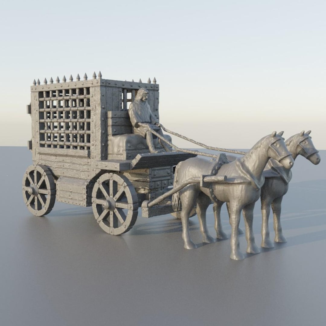 中世の囚人馬車 - 卓上地形 - 28 MM、MiniatureLandによる卓上3D