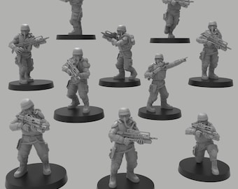 Heck Ghosts Assault Infantry w/ Rifles, Semi-modular Sci-Fi warriors by ThatEvilOne, Sci-Fi Wargames Guard Proxy, Imperial Auxilia Army