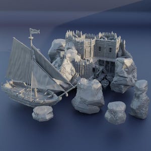Small Pirate Cove - Tabletop Terrain - 28 MM Tabletop 3D Printed Terrain by MiniatureLand, Perfect for Wargaming and RPGs