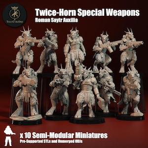 Saytr Twice-Horn Special Weapons, Monopose Sci-Fi warriors by ThatEvilOne, Sci-fi Wargames Beastmen Roman-inspired chaos army