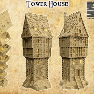 Tower House - Tabletop Terrain - 28 MM, Tabletop 3D Printed Terrain by MiniatureLand, Perfect for Wargaming and RPGs