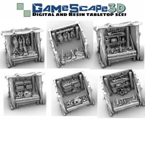 Merchant Stand with Slide in walls and tabletop variations by GameScape3D - 3D Printed Tabletop Terrain, Perfect for Wargames, RPGs