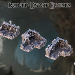 Ruined Dwarf Houses- Tabletop Terrain - 28 MM, Tabletop 3D Printed Terrain by MiniatureLand, Perfect for Wargaming and RPGs