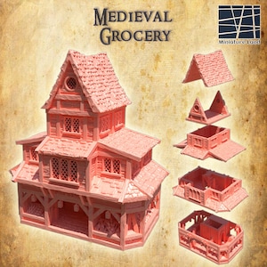 Medieval Grocery - Tabletop Terrain - 28 MM Tabletop 3D Printed Terrain by MiniatureLand, Perfect for Wargaming and RPGs