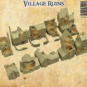 Village Ruins - Tabletop Terrain - 28 MM, Tabletop 3D Printed Terrain by MiniatureLand, Perfect for Wargaming and RPGs