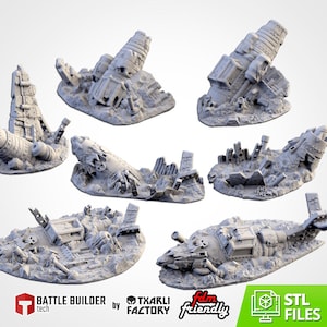 Modular CRASHED PLANES Txarli Factory Sci-Fi modular Wreckage Set, Perfect for Tabletop Wargames