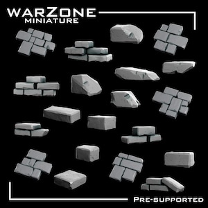 Bakstenen, steen-/keienboorbits, Grimdark-conversieonderdelen en basismateriaal gebeeldhouwd door WarZone Miniature