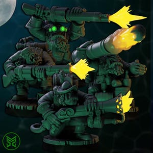 Pirate Commandos - Heavy Weapons, Space-Faring Orkish Menace Sculpted by Mekka Miniatures, Grimdark Compatible, Scaled for Sci-Fi Wargames