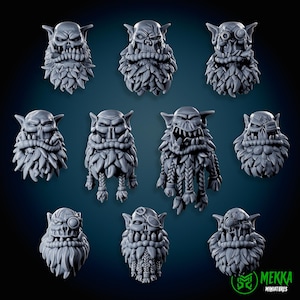 Bearded Orc Heads! Space-Faring Orkish Menace Sculpted by Mekka Miniatures, Grimdark Compatible, Scaled for Sci-Fi Miniature Wargames