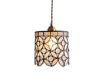 Victorian Embossed Glass Pendant Light: Rustic Brass Hanging Fixture