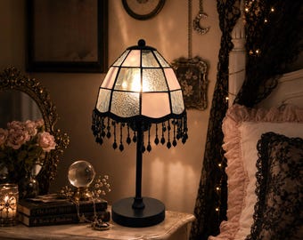 Whimsigoth Table Lamp, Handmade Stained Glass Bedside Light, Witchy Gothic Bedroom Decor, Mystic Lamp