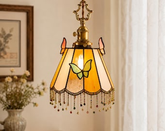 Lampe suspendue en vitrail papillon faite main vintage lampe suspendue enfichable