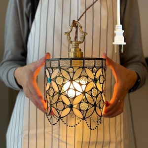 Vintage Stained Glass Hanging Lamp Shade - Etsy