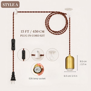 15 Ft Plug In Pendant Light Cord Kit with Switch and Optional E26 Socket