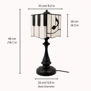 Stained Glass Piano Lamp, Music Note Accent Light, Music Room Decor Elegant Black Base