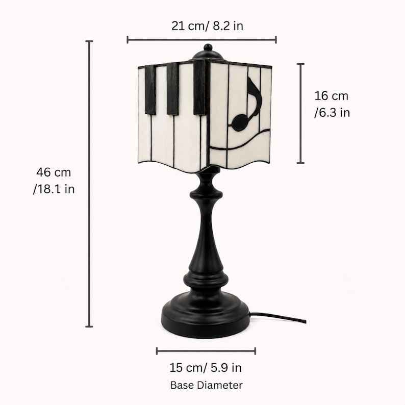 Stained Glass Piano Lamp, Music Note Accent Light, Music Room Decor Elegant Black Base