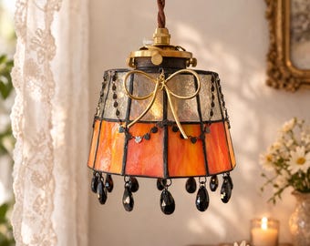 Lampe à suspension enfichable, ambre rouge, vitrail fait main pour un coin confortable ou un coin lecture