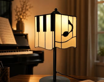 Stained Glass Piano Lamp, Music Note Accent Light, Music Room Decor