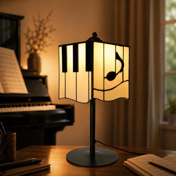 Stained Glass Piano Lamp, Music Note Accent Light, Music Room Decor