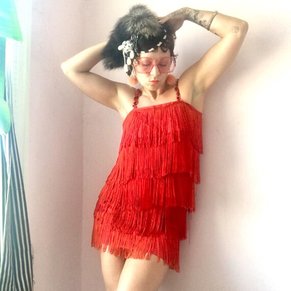 DARLING vintage 60's satin fringe sequin flapper m