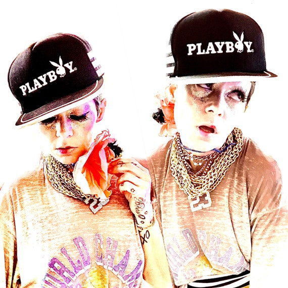 Vintage 80’s Playboy RARE black & white mesh SnapB