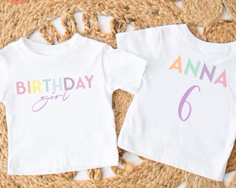 Rainbow Birthday Girl Shirt, Personalized Name Birthday T-Shirt, Rainbow Girls Birthday Shirt, Rainbow Themed Party Tee, Girl Birthday Shirt