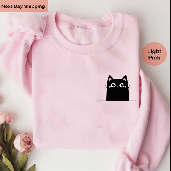 Black Cat Sweatshirt, Cat Hoodie, Cute Kitty Tee, Cat Halloween Sweater, Pet Shirt, Cat Shirt For Women, Black Cat Gifts, Cat Mom, Cat Shirt