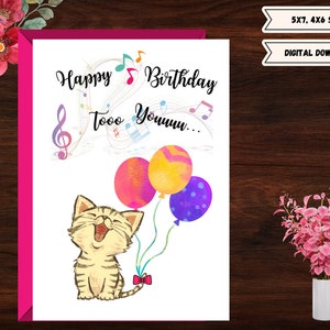 Geburtstagskarte für Katzen, 13 x 18 und 10 x 18, Geburtstagskarte, Glückwunschkarte zum Geburtstag, für Freunde, Familie, Kollegen oder Andere. Briefumschlag Vorlage.
