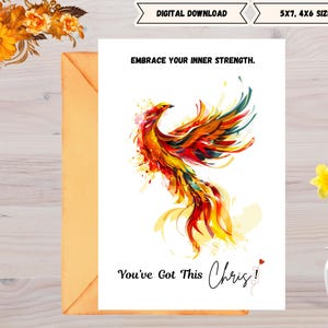 Encouragement inspirant Phoenix ou carte de rétablissement pour les amis et la famille.  Imprimable numérique. Imprimez-la sous forme de carte ou en cadeau à encadrer !