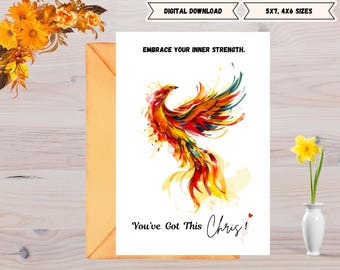 Encouragement inspirant Phoenix ou carte de rétablissement pour les amis et la famille.  Imprimable numérique. Imprimez-la sous forme de carte ou en cadeau à encadrer !
