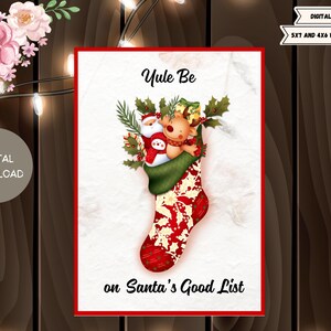 Biglietto d'auguri di Natale unico - Yule be on the good list di Babbo Natale, gioco di parole, divertente biglietto d'auguri di buone feste per famiglia e amici