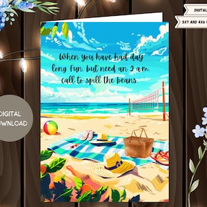 Funny Happy Birthday Friend, Bestie, Soul Sisters - Spill the beans Vibrant Greeting card, Printable 5x7 and 4x6 sizes.