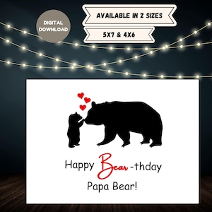 Carte de joyeux anniversaire, joyeux anniversaire de l'ours en 5 x 7 et 4 x 6, téléchargement numérique imprimable. Cadeau d'un fils et d'une fille. Carte de voeux ours mignon.