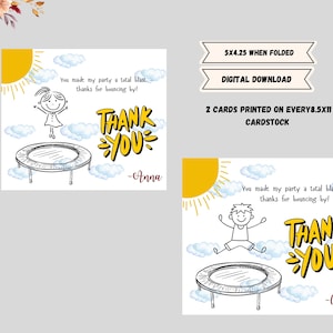 Cartão de agradecimento editável para festa de aniversário no parque - Cartão de agradecimento para comemoração no playground ou no quintal. Cartões divertidos e alegres para imprimir.