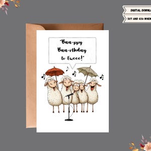Sheep Happy Birthday - Bappy Baarthday to Ewee, funny, pun, Digital Printable Greeting card for friends, family, colleagues