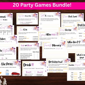 21 jogos divertidos para imprimir e editar para aniversários de 80, 70 ou 75 anos. Coleção definitiva de jogos de aniversário com curiosidades e quizzes - Acesso instantâneo!