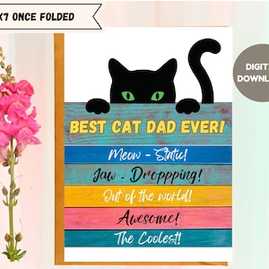 Vatertagskarte Beste Katzenvater überhaupt in 5x7 Größe Digital Printable Download, schwarze Katze Gruß, Fell Haustier Kitty Geschenk, Katzenvater, Karte von Cat