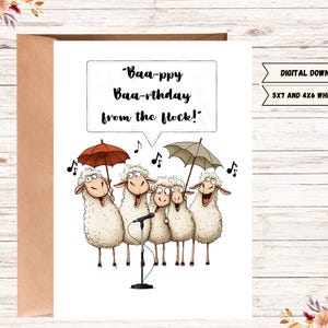 Gelukkige verjaardag schapen - Bappy Barthday from the flock, grappig, woordspeling, digitale afdrukbare wenskaart voor vrienden, familie, collega's