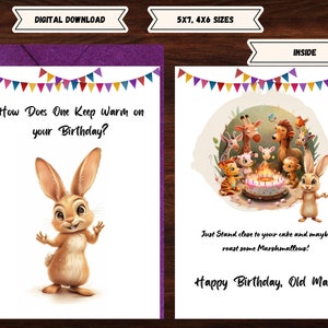 Carte numérique drôle de joyeux anniversaire, voeux de vieil homme lapin, carte pour lui, papa, grand-père, vieillir, carte pour amis, collègues. Humoristique