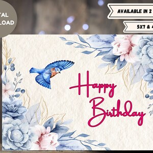 Digitale Geburtstagskarte zum Geburtstag, bedruckbare, lebendige Wildblumenkarte für Freunde, Familie, Mitarbeiter oder andere. Briefumschlag Vorlage.