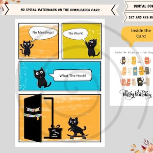 Carte de joyeux anniversaire drôle de collègue, chat hilarant, carte de farce, chat noir avec impatience pour une célébration et des vacances - tailles 5 x 7 et 4 x 6