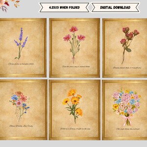 Verzameling vintage wenskaarten met wilde bloemen. Bedankt, verjaardag, sympathie, kaartje voor generieke notities. 4,25 x 5, gevouwen.