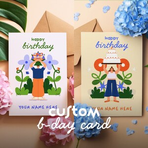 Custom Birthday Card With Custom Name Personalized Birthday Cards Unique Birthday Gift Card Gift for Boyfriend Birthday Cards with Envelopes