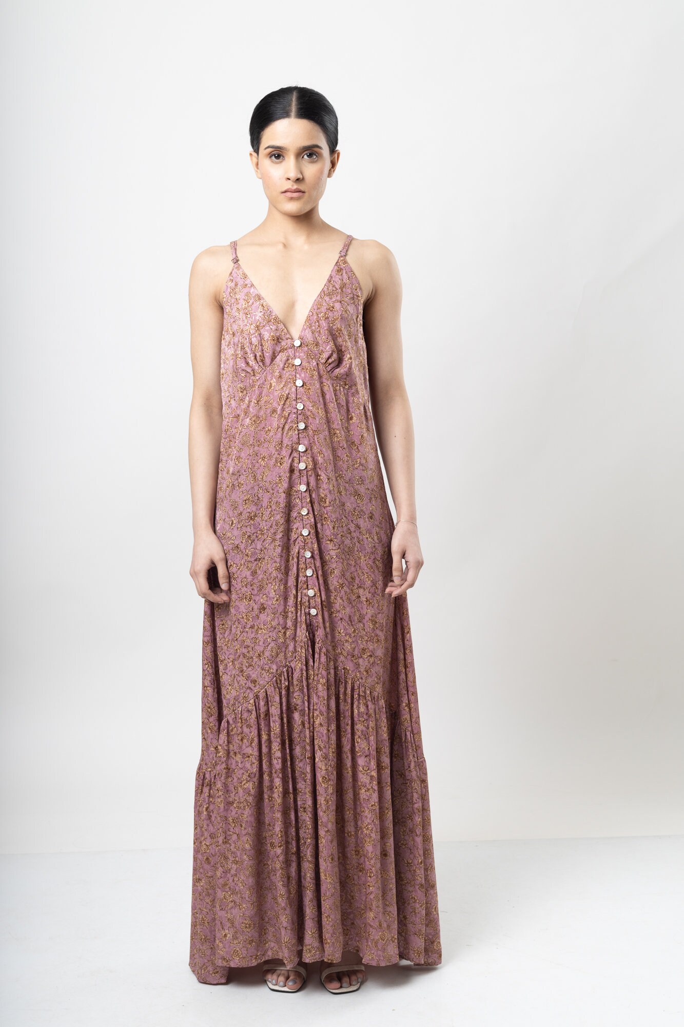 O-Neck Embroidered Button Maxi Dress main image 1